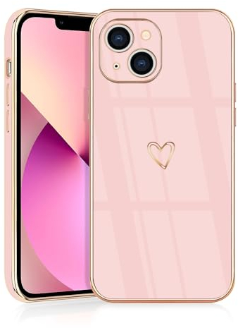 JRIANY for iPhone 13 Case, Protective Flexible Silicone Case with Cute Design Love Heart Pattern Shockproof Bumper Cover Compatible with Apple iPhone 13 - Pink A