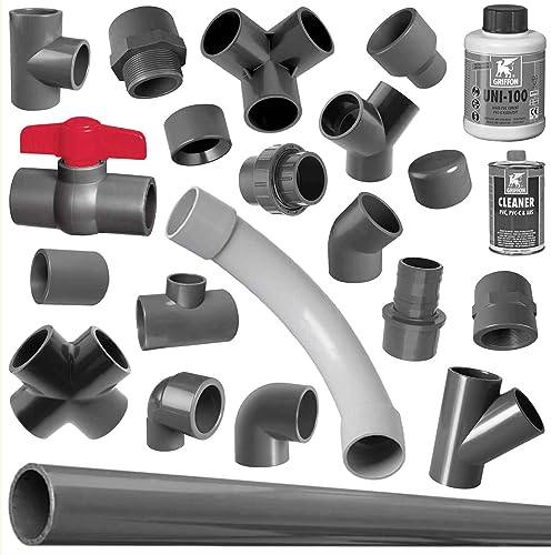 MegaHaustechnik PVC Rohr 1 Meter Stück Stangenware mit 50mm Rohr-Außendurchmesser für Klebe Fitting aus Kunststoff PVC U