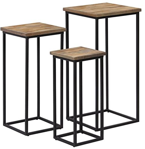 Homgoday 3-teiliges Pflanztisch-Set aus recyceltem Teakholz