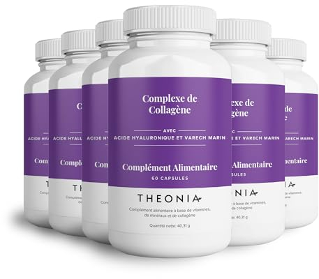 Theonia Kollagen Complex Hyaluronsäure & Seetang, Vitamin E, C, Biotin – Gesunde Nägel, Haut, Haare, Gelenke, Stoffwechsel - Typ 1 Meereskollagen – frei von Gentechnik, 360 Kapseln
