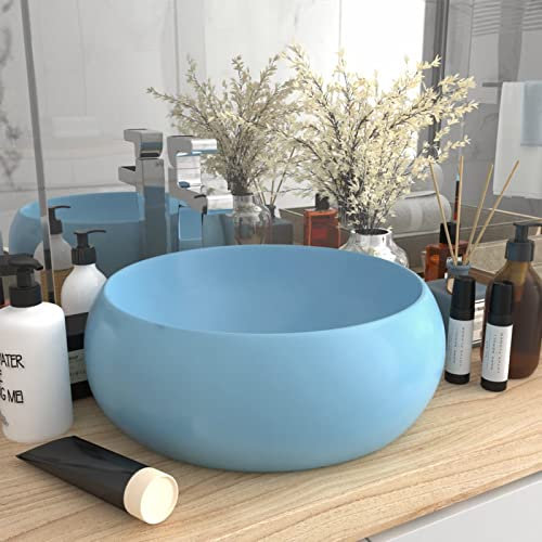 CIADAZ 147000 - Lavabo redondo de cerámica, color azul claro, 40 x 15 cm, color azul claro mate
