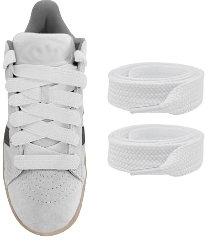 UamGlsob 15mm Breite Schnürsenkel für Adidas Campus 00s Sneakerschuhe, Dicke Breit Flache Flach Ersatz Schuhbänder für Turnschuhe, Fat Laces Shoelaces (White, 54/140cm)