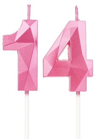 DTXLX Pink Zahl 14 Geburtstagskerzen Kuchen Deko | Zahlen, 3D, Rosa, für, geburtstagsdeko, Kinder, Partys, Hochzeiten, Firmenfeiern, Jubiläen