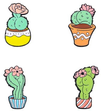 sunruchao4Pcs Cartoons Cactus Enamel Pins for Women Men Funny Plant Brooches for Clothes Bags Backpack DIY Accessories Badge Jewelry Gift