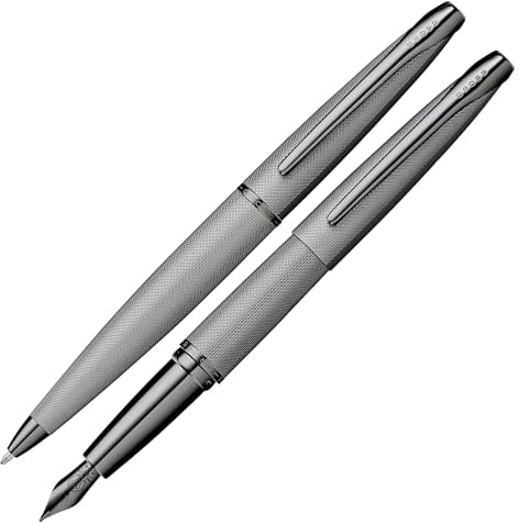 Cross ATX Kugelschreiber und Füllfederhalter Geschenkset (Strich- bzw. Federstärke M, Schreibfarbe schwarz) gebürstetes Titangrau