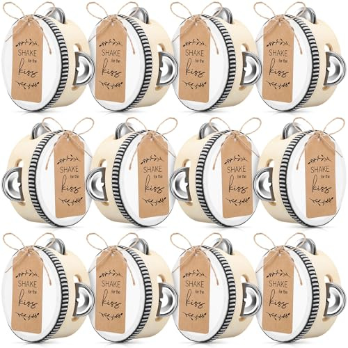 Boao 24 Sets Hochzeit Tamburine, 4 Zoll Holz Hand Trommeln für Erwachsene | Metall Jingle Percussion Instrumente, Geschenkanhänger und Seil, Kirchenfeier, Musik, Brautparty, Gastgeschenk