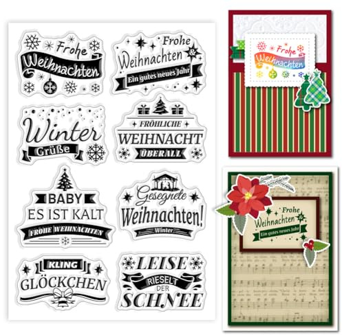 GLOBLELAND Silikonstempel Deutsche Frohe Weihnachten Klare Silikon Stampl | Weihnachtsgrüße Weihnachtsstempel Frohe Weihnachten Clear Stamps für DIY Journal Scrapbooking Fotoalbum Kartenherstellung