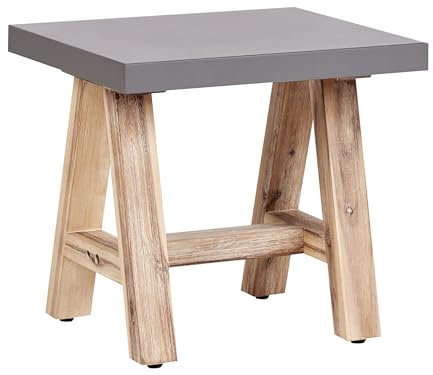 Beliani Outdoor Garden Stool Concrete Acacia Wood Legs Garden Furniture Grey Tonnare