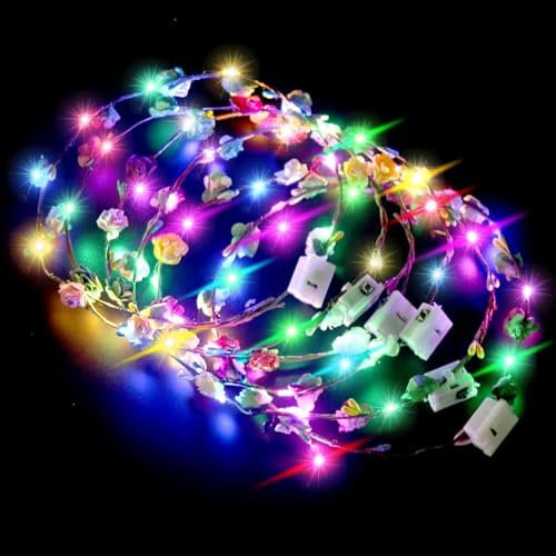 Meleager Blumenkranz Haare Led, 6PCS Haarkranz Leuchtend, Blumenkranz Stirnband, Leuchtender Haarschmuck, Leucht Haarreif, Led Kopfschmuck, Accessoires fur Party und Festival