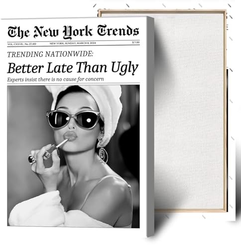 Beshdomp Vintage-Poster Better Late Than Ugly, schwarz und weiß, Leinwand, Wandkunst, Magazin, Überschrift, adretter Druck, Gemälde für Badezimmer, Zuhause, Schlafzimmer, Wohnheim, Wanddekoration,