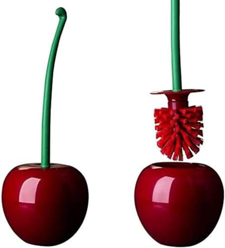 Creative Cherry Toilet Brush with Holder Bowl and Long Handle, Household Bathroom Toilet Brush, Portable Creative Cherry Shape Plastic Toilet Brush Bathroom Cleaning Tool (Red)