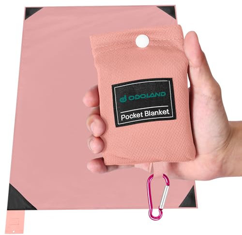 Odoland Outdoor Pocket Travel Blanket Beach Mat - Waterproof Sand Proof Beach Blanket, Picnic Mat - Multi Colour and Sizes - Portable Lightweight for Camping, Picnic Pink M