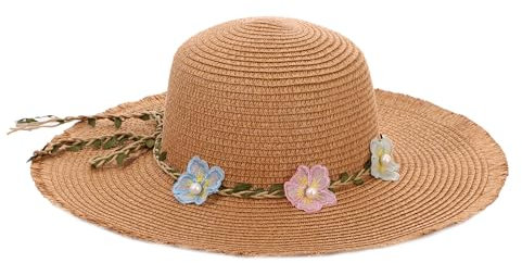 LY4U Sombrero de Paja para Mujer, Sombreros de Sol para Mujer UPF 50, Sombrero de Playa de Verano para Niña, Sombrero de Viaje Floppy Roll Up
