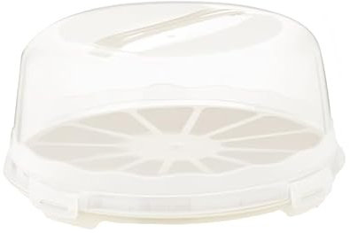Best House | Round Cake Box | White | 1 Pc | W 32.5cm x H 12.5cm | Plastic Clear Cake Carrier | Transport Storage Food Container Takeaway Holder with Lid Carry Handle, Cake Stand with Lids