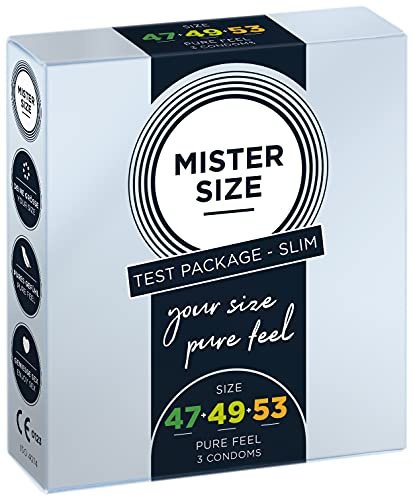 MISTER SIZE Kondome – Extra Dünn & Hauchzart – Gefühlsecht & Extra Feucht – Perfekte Passform – Aus Naturkautschuk-Latex für Natürliches Gefühl & Höchste Sicherheit (3er Pack, Test-Package Slim)