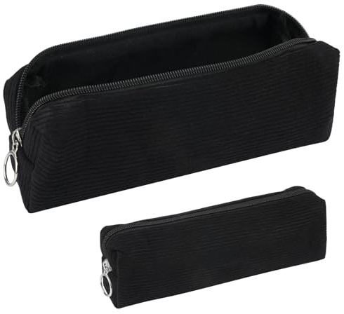 Federmäppchen Cord-Stoff, Mäppchen Aesthetic, Praktisches Federmappe Stiftemappe, Modische Federtasche für Jungen und Mädchen,Portable Schulmäppchen Pencil Case für Teenager Schule,Büro(Schwarz)