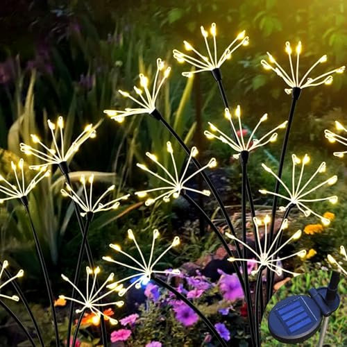 DAZZTIME Luci Solari da Giardino,2 pezzi Lampade Solari,8 Modalità Decorative Lampade,Luci Energia Solare da Esterno,per Vialetto Prato Aiuola