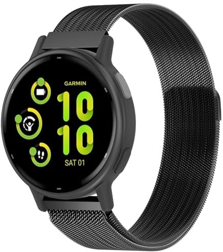 20mm Metall Armband für Garmin Vivoactive 5/3, Vivomove 3/HR/Luxe/Style, Forerunner 55/245/645 Damen Herren,Metall Mesh Edelstahl Ersatzarmband 20mm Uhrenarmband