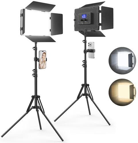 Unicucp 2 Pack Led Video Light Panel Lighting Kit with Barn Doors, 8000mAh