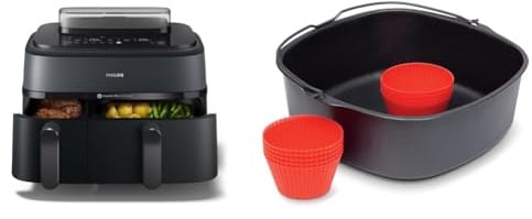 Philips Steam Airfryer 5000 Series Dual Basket 9L + Backform & 9 Muffinformen