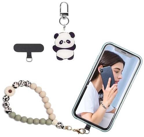 KQDRAVINE Cadena de Teléfono Móvil de Silicona Mit Handyclip und 2 Panda-Schlüsselanhänger, Handykette Bunt, Handykette Handgelenk, Cadena de Handy Kette Kurz con Correa de Muñeca Duradera, Elegante