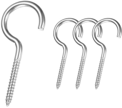 M METERXITY 4-Pack Hooks Screw, M3 304 Stainless Steel Heavy Self Tapping Eye Bolts Pins for Wood Furniture/Hanging Artwork/Securing Cables Wire, Ceiling Hooks [Silver]