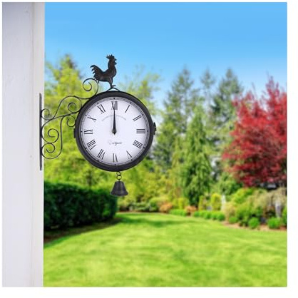 KigerNee Bahnhofsuhr Doppelseitig London Retro Stille Quarzuhr - Zweiseitige Wanduhr Vintage Schwarz mit Metall Glas Design, Wetterfest für Garten & Innenbereich, 30x37cm, AA Batteriebetrieben
