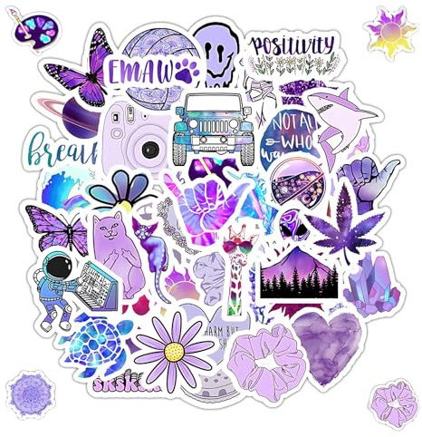 Purple Aesthetic Stickers, 50pcs Waterproof Vinyl Decals, Boho Celestial | Waterproof Scratch-Proof Material, 50pcs 4-6cm Vinyl Decals, Non-Toxic Residue-Free Removal, Boho Celestial Purple Stickers
