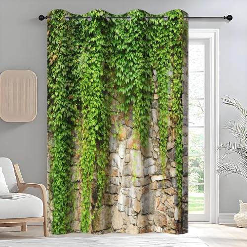 DORCEV Green Ivy Leaf Blackout Door Curtain,Leaf Doorway Curtains Ivy Green Window Curtains Stone Wall Vine Leaves Room Divider Curtain Treatments Living Room Bedroom Decor,60x90 inch,1 Panel