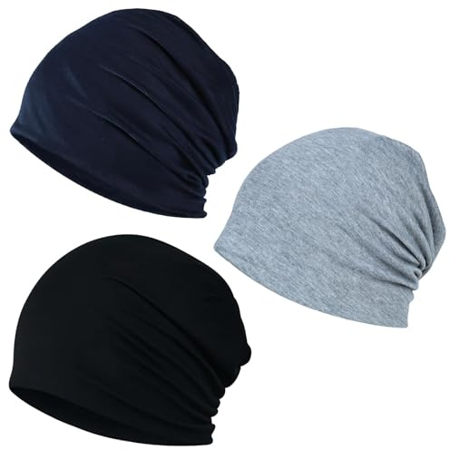 JazRvr 3er Pack Beanie, Chemo Kopfbedeckung Damen, Hüte, Mützen & Caps für Herren, Weicher und Bequemer Stoff, Ideal für Kälte, Weiche Mütze Für Yoga, Schlaf Und Alltag