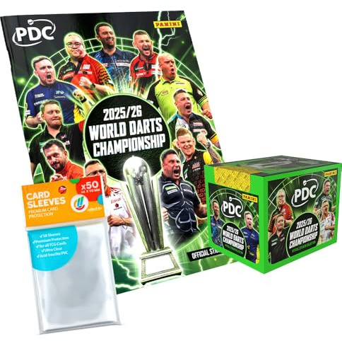 Bundle mit Darts PDC World Championship Sticker 2026-1 Display (36 Tüten) + Album + exklusive collect-it Hüllen