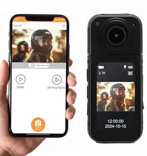 Plyisty 2,7K-Daumen-Action-Kamera, Tragbare WiFi-Bodycam mit Magnetischem Trageband, Freihändiger POV-Recorder für Fahrrad-Vlogging, um 180° Drehbares Objektiv, HD-Bildschirm