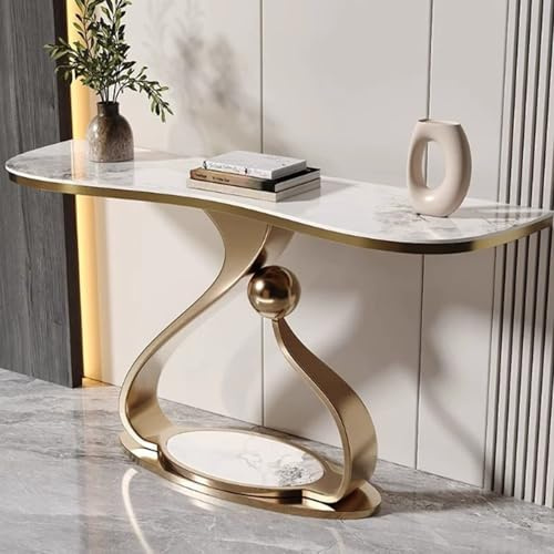AYHARYLH Konsolentisch Schmal, Konsolentische Für Den Eingangsbereich, Für Wohnzimmer, Eingang, Flur, Foyer, Hinter Der Couch(White+Gold,80cm/31.5in)