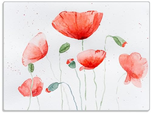 Wallario Glasunterlage/Schneidebrett aus Glas, Mohnblumen in Aquarell, Größe 30 x 40 cm, Kratzfest, aus Sicherheitsglas