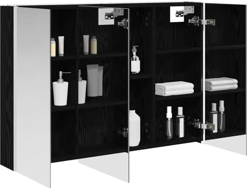 vidaXL Badezimmerspiegelschrank Schwarz Eichen-Optik, Stylischer Badezimmeroberfläche, Wandspiegel, Cooles Stauraum, Moderne Vanity, anpassbare Beleuchtung, Platz sparen