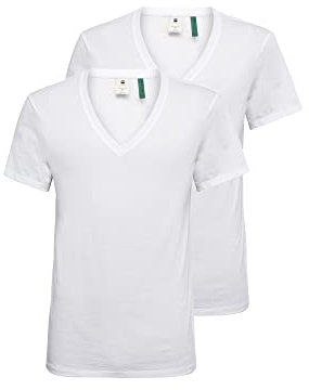G-STAR Para Hombre Pack De Dos Camisetas Base Heather V-Neck, Blanco (White Solid D07203-2757-2020), XS