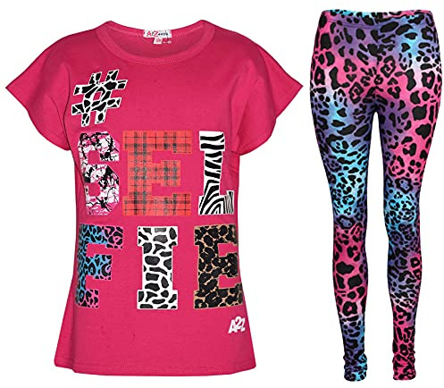 A2Z 4 Kids Girls Top Kids Selfie Print Top & Legging Set - Pink - 7-8 Years