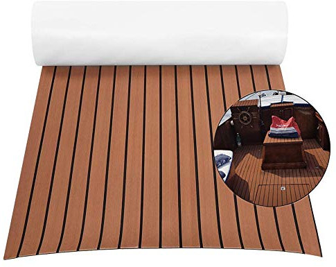 Decking, Bodenmatte für Boote, rutschfest, für Boote, Yacht, Rückseite mit Klebstoff, aus synthetischem Teakholz, Bootsbodenmatte, aus EVA-Schaumstoff, 240 x 90 x 0,6 cm