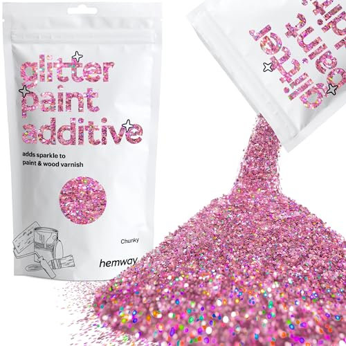 Hemway Glitter Paint Additive - Pink Holographic | Chunky Metallic Flakes for Adding Sparkle to Paints & Wood Varnish | Add to Emulsion, Acrylic & Latex for Indoor Sparkly Walls | 100 g