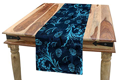 ABAKUHAUS Blau Tischläufer, Damast spornte Zusammenfassung, Esszimmer Küche Rechteckiger Dekorativer Tischläufer, 40 x 225 cm, Indigo Aqua
