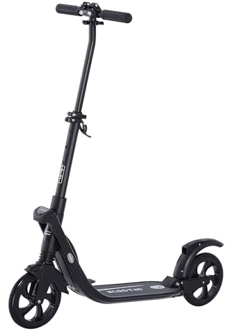 HOMCOM Folding Kick Scooter Hight-Adjustable Urban Scooter w/Rear Brake, Double Shock Absorption System & 2 Big Wheels, For 14+ Teens Adult, Black