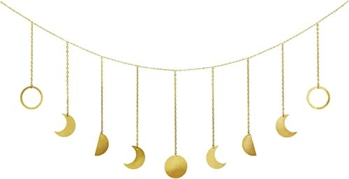 Mkouo Mond Girlande Aesthetic Room Decor Makramee Wandbehang Boho Deko Schlafzimmer Wanddeko Gold Mond Kette Wandschmuck Hochzeit Apartment Geschenke Ramadan Dekoration, Gold