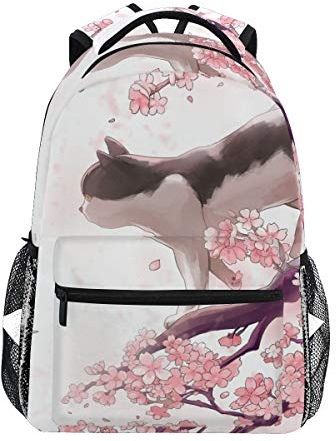 Katze stehend auf Kirschbaum Schulrucksack für Jungen Mädchen Kinder Reisetasche Bookbag