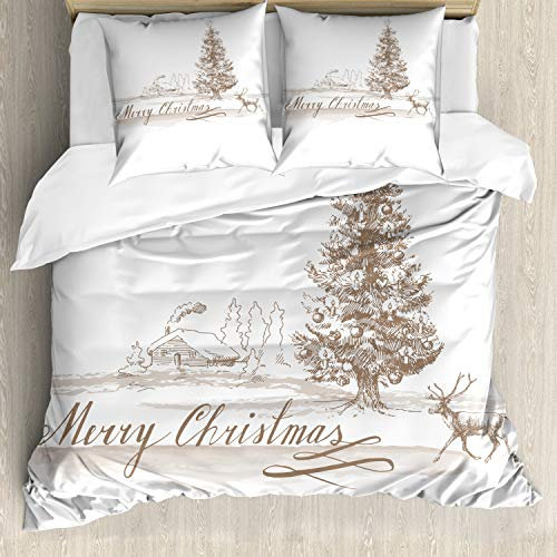 ABAKUHAUS Weihnachten Bettwäsche Set für Doppelbetten, Weinlese-klassisches Weihnachten, Weicher Microfaserstoff Allegigeignet kein Verblassen, Dunkel Blau Rot Grau