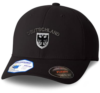 Flexfit Cap für Damen & Herren bestickt Deutschland Schwarz Deutscher Adler Deutschland Flexfit Hüte Baseball Caps