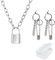 PPX Cute Silver Pin Hoop Earrings and Lock Pendant Necklace Statement Long Chain Punk Choker Necklace for Women Girls, With storage box