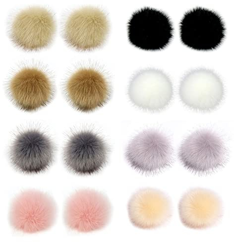 Zasvec Fellbommel Faux 16 Stück Bommel für Mütze Kunstfell Bommel Pompon Flauschiger Pompon Kunstpelz Pom Ball Fellbommel für Mützen Bommel Kunstfell Flaumige Pompom für Hüte Schuhe Schals 10cm
