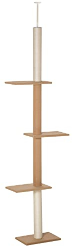PawHut Kratzbaum Deckenhoch, 228-260 cm Höhenverstellbarer Katzenbaum Kletterbaum für Katzen mit 3 Ebenen, Katzenkratzbaum, Spielbaum vom Boden bis zur Decke Khaki