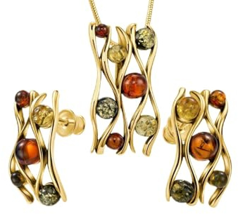 Copal Exquisites Damen Bernstein Schmuckset Mit Goldplattiertem Silber
