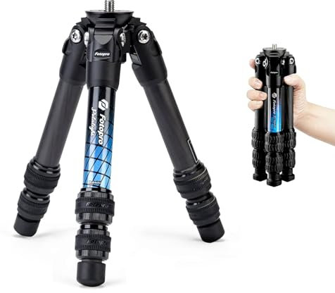Fotopro Mini Carbon Fiber Tripod Lightweight Compact Travel Tripod with Leveling Base for SLR/DSLR Camera Camcorder Max Load 22lbs, Luminous Aurora Patterns